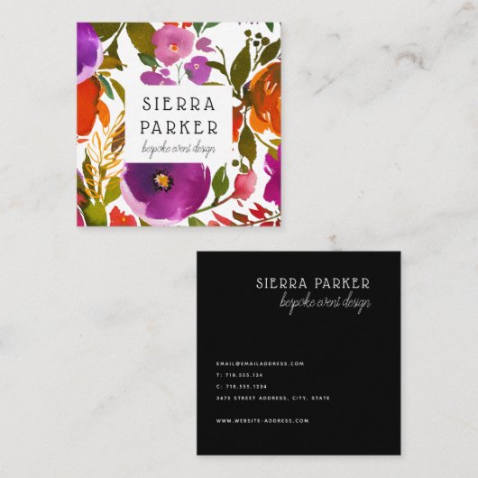 Visitekaartje Bright Floral Retro Event Design (Voorkant / Achterkant)