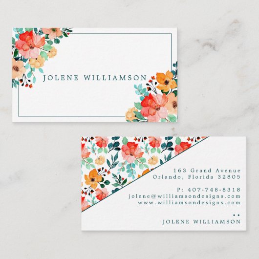 Visitekaartje Bright Waterverf Summer Flowers (Voorkant / Achterkant)