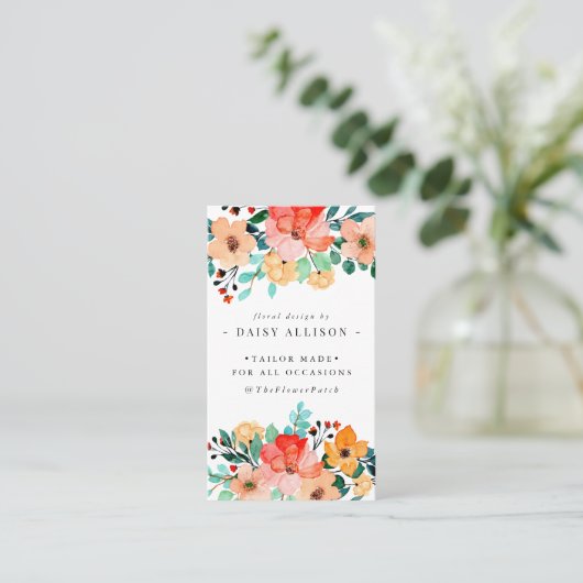 Visitekaartje Bright Waterverf Summer Flowers (Staand voorkant)