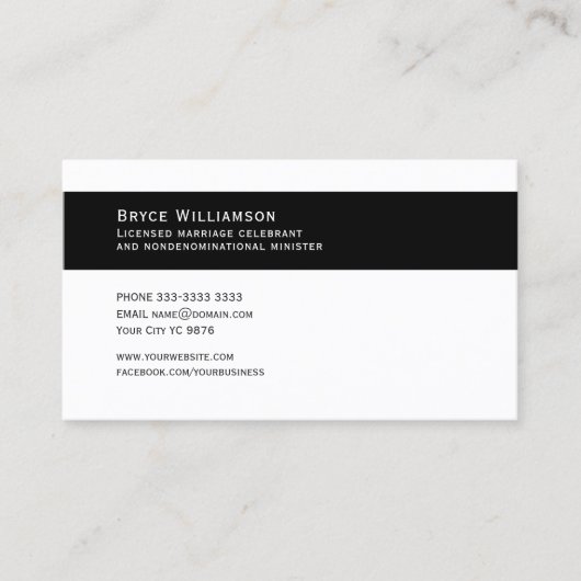 Visitekaartje, Bruiloft Celebrant strak en eenvoud Visitekaartje (Voorkant)