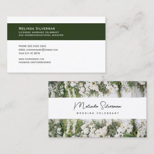 Visitekaartje, bruiloft Celebrant wit en groen Visitekaartje (Voorkant / Achterkant)