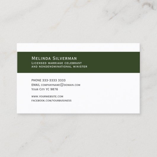 Visitekaartje, bruiloft Celebrant wit en groen Visitekaartje (Voorkant)