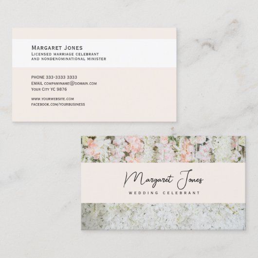 Visitekaartje, Bruiloft Celebrant wit en pastel Visitekaartje (Voorkant / Achterkant)