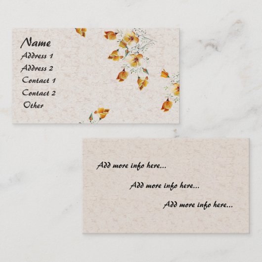 Visitekaartje Californië Poppy Wildflower Flowers (Voorkant / Achterkant)