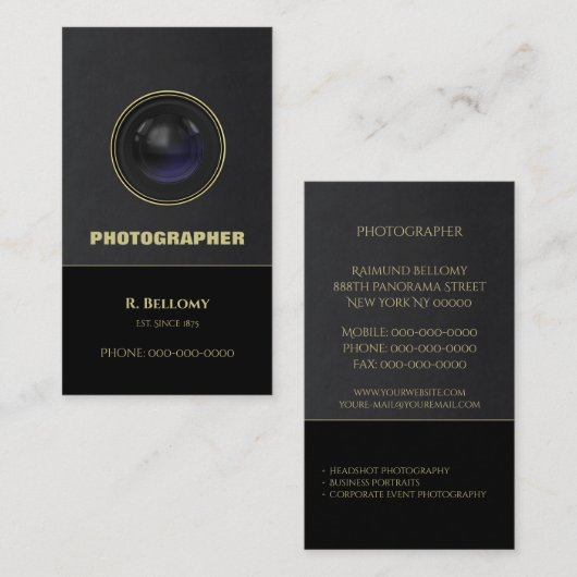 Visitekaartje cameralens (Voorkant / Achterkant)