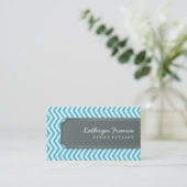 VISITEKAARTJE Chevron Stripe Aqua Glitter Effect (Staand voorkant)