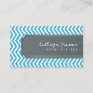 VISITEKAARTJE chevron stripe aqua glitter effect