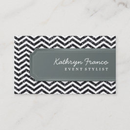 VISITEKAARTJE Chevron Stripe Black Glitter Effect