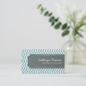 VISITEKAARTJE Chevron Stripe Blue Glitter Effect (Staand voorkant)
