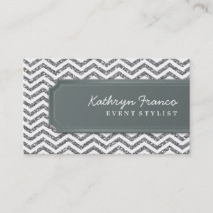 VISITEKAARTJE Chevron Stripe Silver Glitter Look