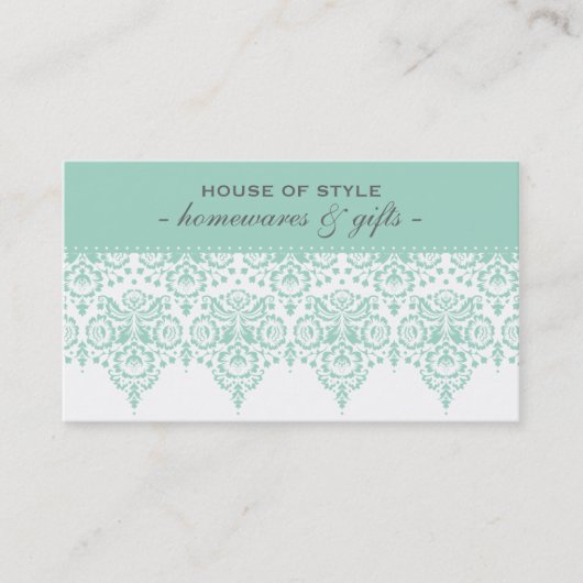 VISITEKAARTJE classy damask mint groen grijs (Voorkant)