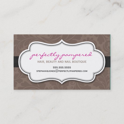 VISITEKAARTJE classy flourish Chocolate Pink Black (Voorkant)