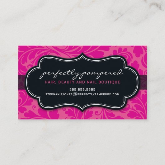 VISITEKAARTJE classy flourish fuschia roze zwart (Voorkant)