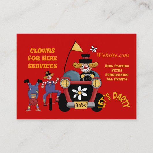 Visitekaartje Clown voor Hire Party Kinder (Voorkant)