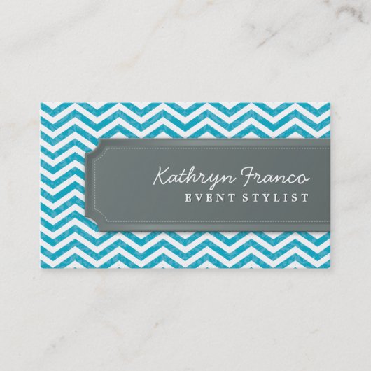 VISITEKAARTJE Cool Chevron Stripe Turquoise Grey (Voorkant)