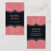 VISITEKAARTJE Cool Flourish Zwart Koraal Roze (Voorkant / Achterkant)