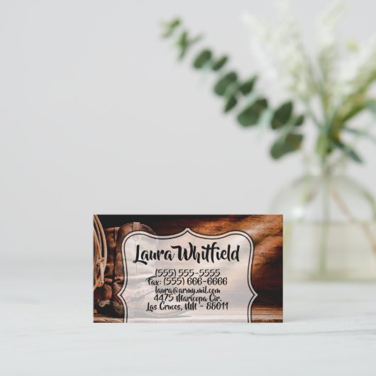 visitekaartje Cowboy Boots Barn Wood Rustic Countr (Staand voorkant)