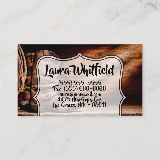 visitekaartje Cowboy Boots Barn Wood Rustic Countr (Voorkant)