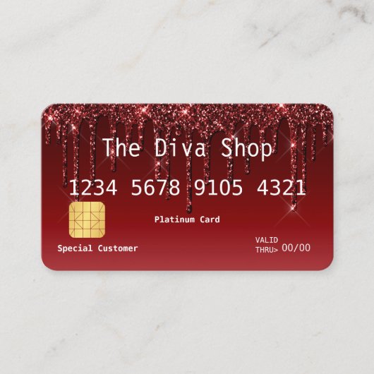 Visitekaartje | Creditcard Glitter Burgundy Red (Voorkant)