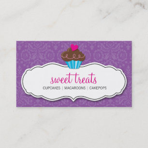 VISITEKAARTJE  Damask cupcake paarse roze