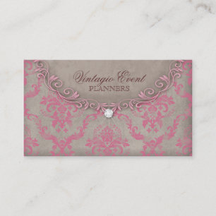  Visitekaartje Damask roze beige Antiek