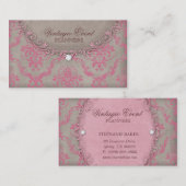  Visitekaartje Damask roze beige Antiek (Voorkant / Achterkant)