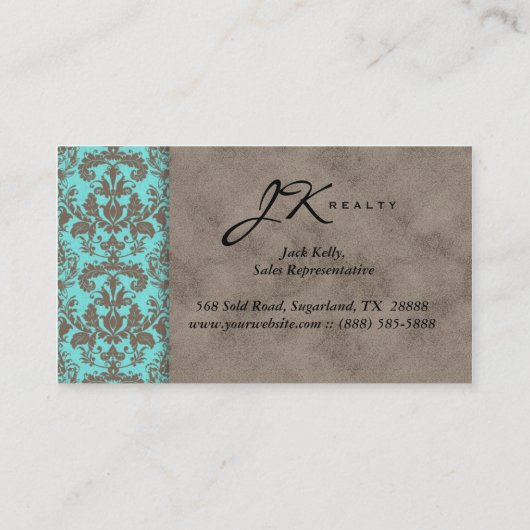  Visitekaartje Damask Suede Blue beige 2 (Achterkant)