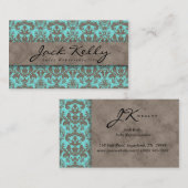 Visitekaartje Damask Suede Blue beige 2 (Voorkant / Achterkant)