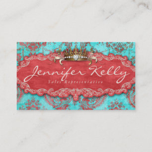  Visitekaartje Damask Suede Blue Crown