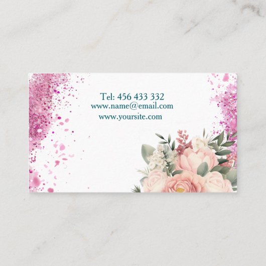 visitekaartje design make-up met roze glitter en (Achterkant)