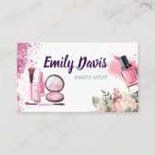 visitekaartje design make-up met roze glitter en (Voorkant)