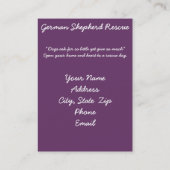 visitekaartje, Duitse herderredding Visitekaartje (Achterkant)