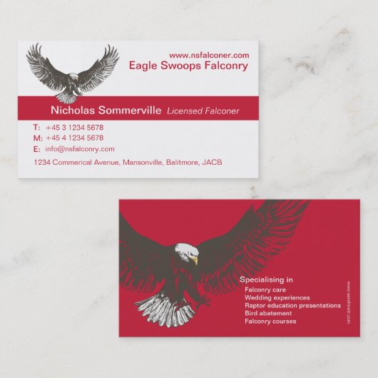 Visitekaartje Eagle red & white falconry (Voorkant / Achterkant)