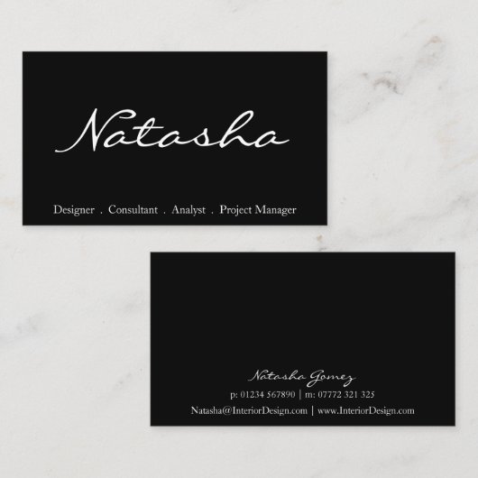 Visitekaartje Elegant Black and White Script Font (Voorkant / Achterkant)