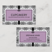 VISITEKAARTJE Elegant Damask Zwart Pastel paarse (Voorkant / Achterkant)