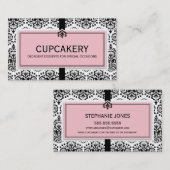 VISITEKAARTJE Elegant Damask Zwart Pastel Roze (Voorkant / Achterkant)