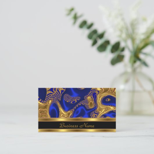 Visitekaartje Elegant Exotic Blue Gold Abstract (Staand voorkant)
