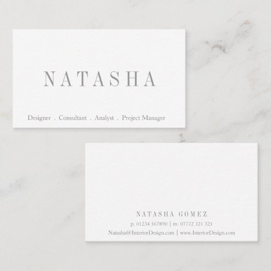 Visitekaartje Elegant grijs- en witlettertype (Voorkant / Achterkant)