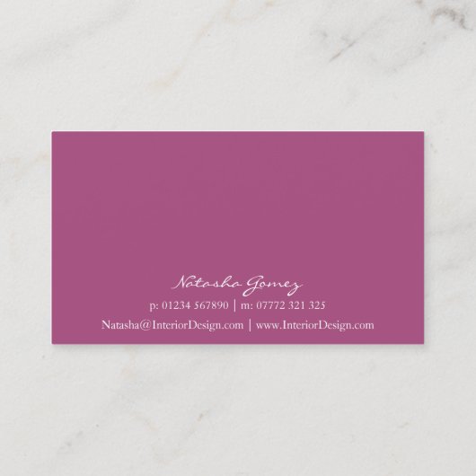 Visitekaartje Elegant Plum en White Script Font (Achterkant)