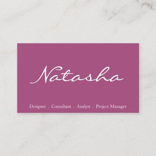 Visitekaartje Elegant Plum en White Script Font (Voorkant)