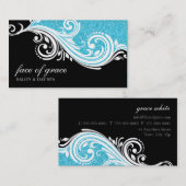 VISITEKAARTJE Elegant Swirl Aqua Glitter Zwart (Voorkant / Achterkant)