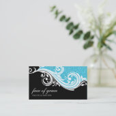 VISITEKAARTJE Elegant Swirl Aqua Glitter Zwart (Staand voorkant)