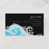 VISITEKAARTJE Elegant Swirl Aqua Glitter Zwart (Achterkant)