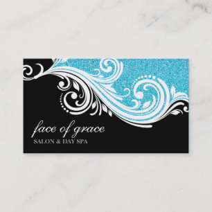 VISITEKAARTJE Elegant Swirl Aqua Glitter Zwart