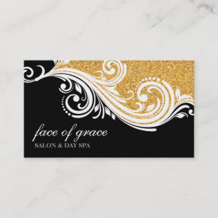 VISITEKAARTJE Elegant Swirl Gold Glitter Zwart