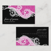 VISITEKAARTJE Elegant Swirl Hot Pink Glitter Zwart (Voorkant / Achterkant)