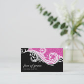 VISITEKAARTJE Elegant Swirl Hot Pink Glitter Zwart (Staand voorkant)