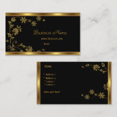 Visitekaartje Elegant Zwart Floral Goud (Voorkant / Achterkant)