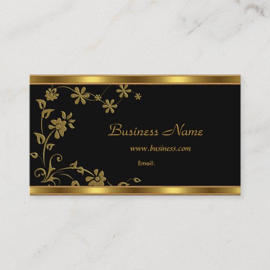 Visitekaartje Elegant Zwart Floral Goud (Voorkant)