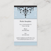 VISITEKAARTJE elegante kroonluchter zwart bord bla (Achterkant)